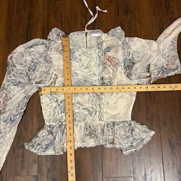 KARLIE Sheer Snakeskin Print Ruffled Blouse Batwing/Flutter Sleeve in Cream - Picture 12 of 12